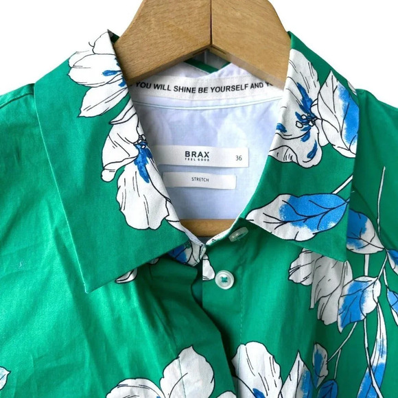 BRAX FEEL GOOD Victoria Tunic Top Women’s 36 Green Floral Button Down Shirt - Picture 3 of 3